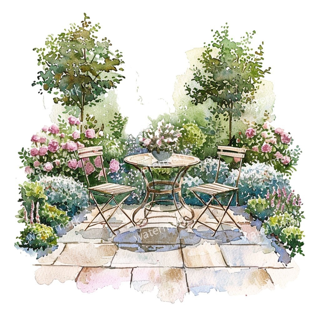 【商用利用可】春のガーデン(水彩スプリングガーデン)クリップアート14点セット|高解像度JPG|印刷OK|コラージュ・ジャンクジャーナル素材|即ダウンロード