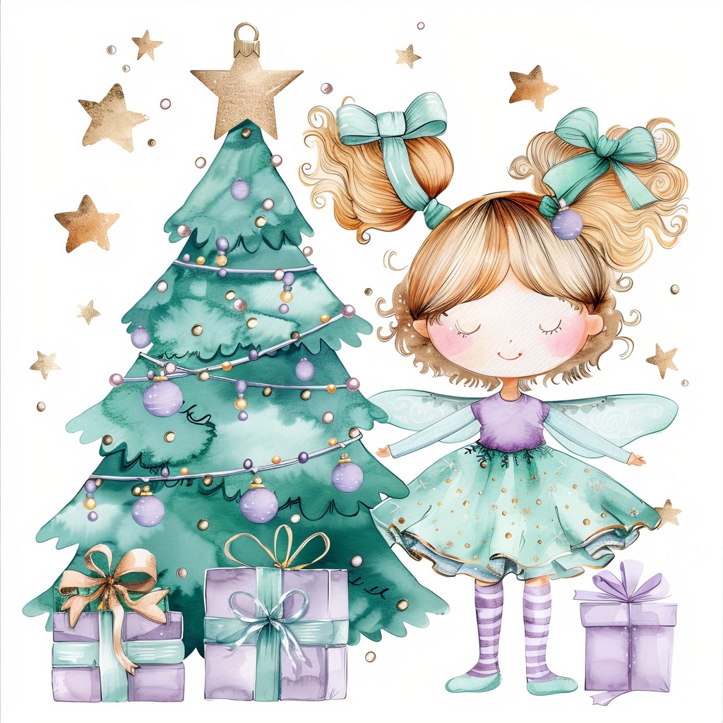 【商用利用可】ウィムジカルクリスマスフェアリークリップアート10点セット|水彩JPG|印刷OK|ジャンクジャーナル・コラージュ素材|即ダウンロード