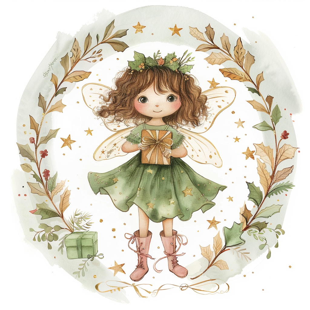 【商用利用可】ウィムジカルクリスマスフェアリークリップアート10点セット|水彩JPG|印刷OK|ジャンクジャーナル・コラージュ素材|即ダウンロード