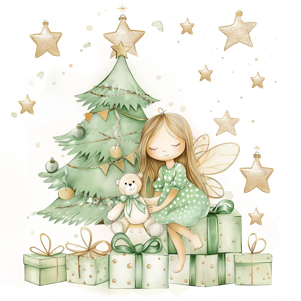 【商用利用可】ウィムジカルクリスマスフェアリークリップアート10点セット|水彩JPG|印刷OK|ジャンクジャーナル・コラージュ素材|即ダウンロード