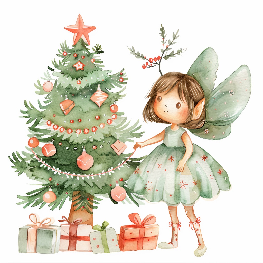 【商用利用可】ウィムジカルクリスマスフェアリークリップアート10点セット|水彩JPG|印刷OK|ジャンクジャーナル・コラージュ素材|即ダウンロード