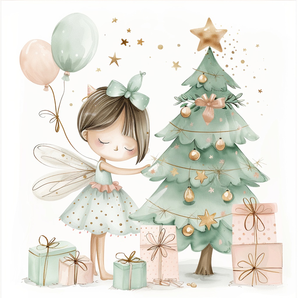 【商用利用可】ウィムジカルクリスマスフェアリークリップアート10点セット|水彩JPG|印刷OK|ジャンクジャーナル・コラージュ素材|即ダウンロード