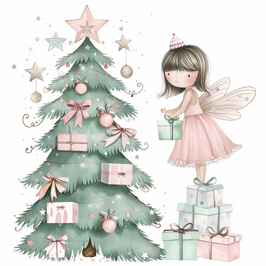 【商用利用可】ウィムジカルクリスマスフェアリークリップアート10点セット|水彩JPG|印刷OK|ジャンクジャーナル・コラージュ素材|即ダウンロード