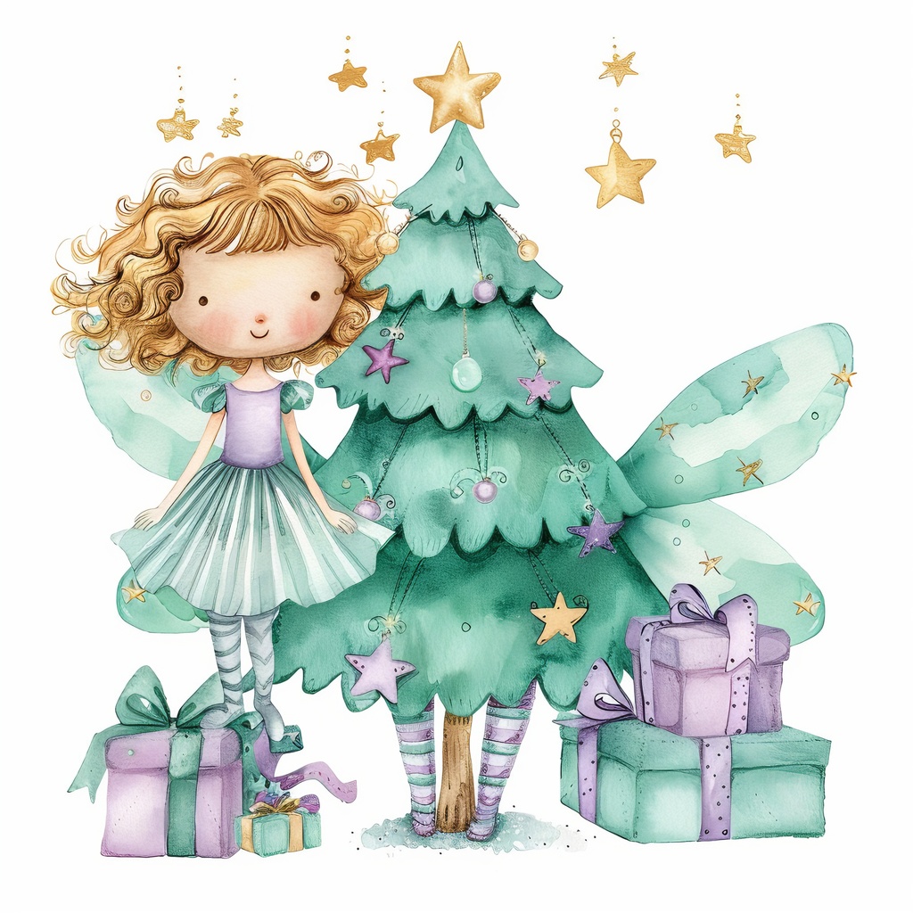 【商用利用可】ウィムジカルクリスマスフェアリークリップアート10点セット|水彩JPG|印刷OK|ジャンクジャーナル・コラージュ素材|即ダウンロード