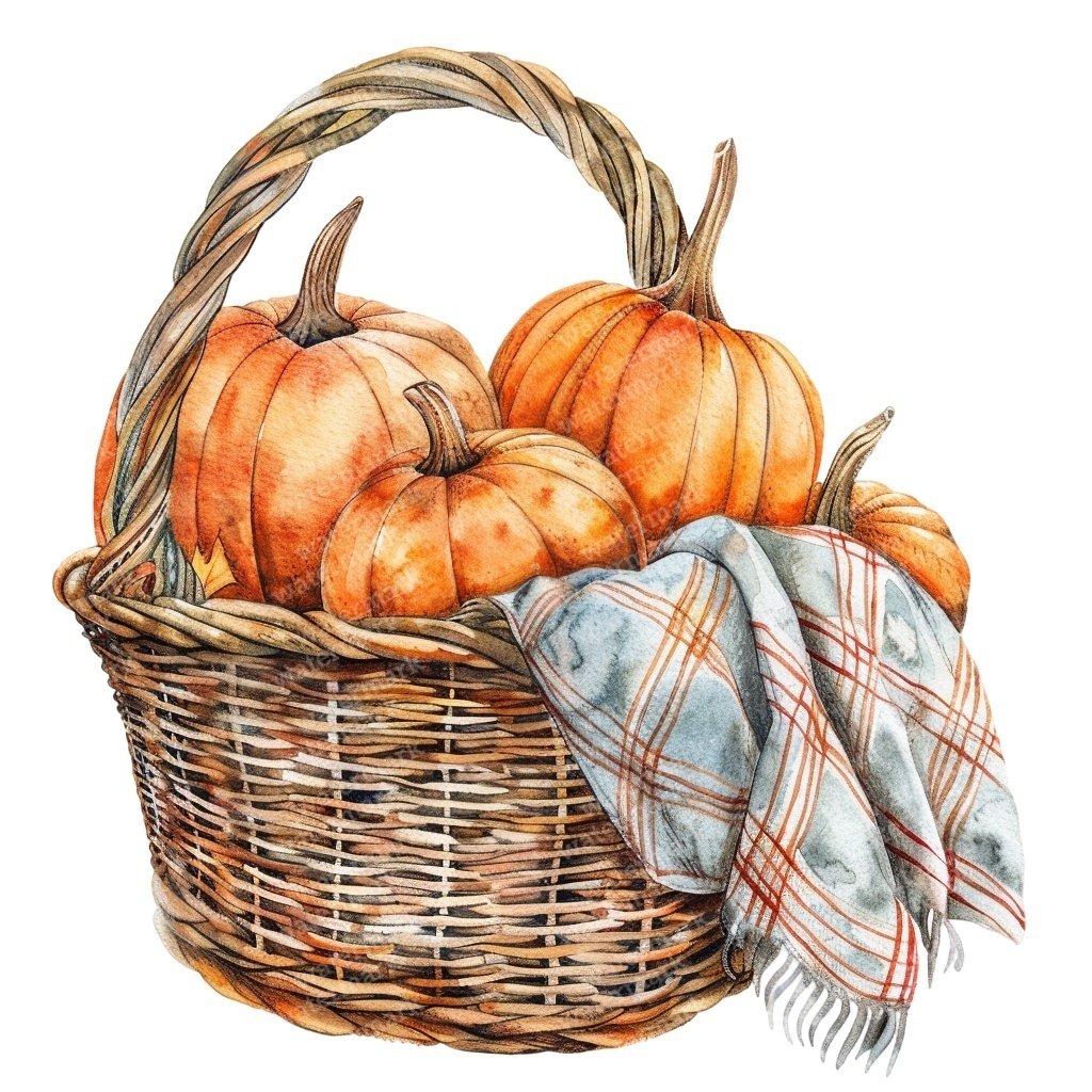 【商用利用可】コージー秋(水彩オータムクリップアート)セット|かぼちゃ・コーヒー・ブランケット・収穫イラスト|高解像度・透過PNG|ジャンクジャーナル・コラージュ素材|即ダウンロード