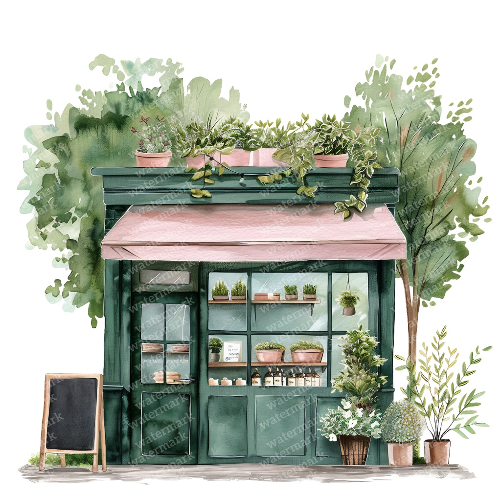 【商用利用可】フレンチカフェ外観(水彩カフェ店舗)クリップアート16点セット|高解像度・透過PNG|パリ風街並み|コラージュ・ジャンクジャーナル素材|即ダウンロード