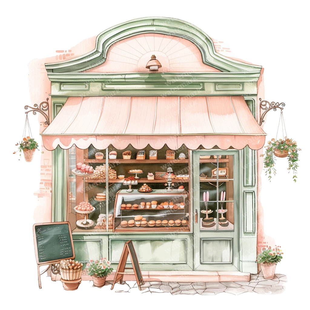 【商用利用可】フレンチカフェ外観(水彩カフェ店舗)クリップアート16点セット|高解像度・透過PNG|パリ風街並み|コラージュ・ジャンクジャーナル素材|即ダウンロード