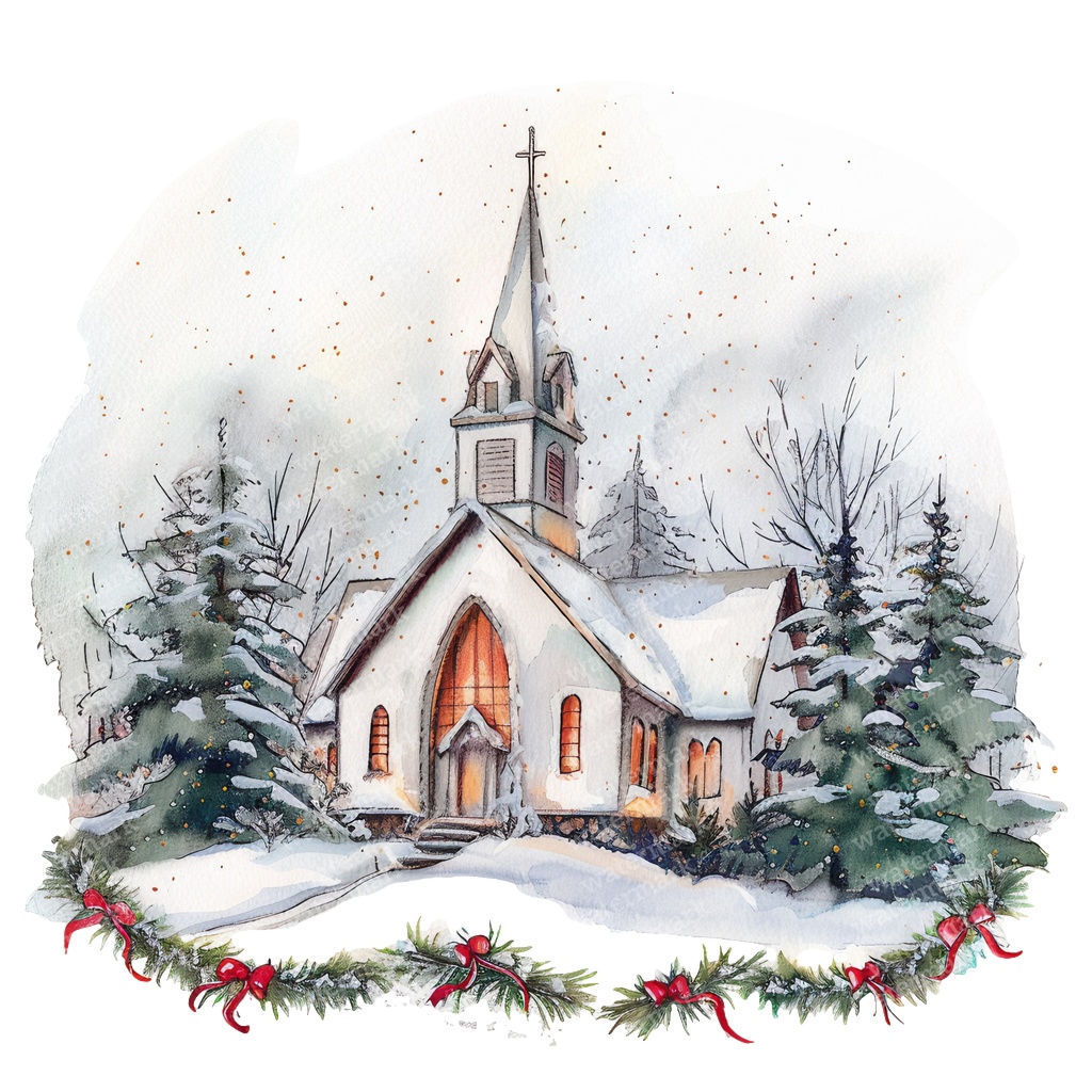 【商用利用可】クリスマス教会（水彩スノーチャーチ）クリップアート18点セット｜高解像度・透過PNG｜雪景色・冬の風景｜コラージュ・ジャンクジャーナル素材｜即ダウンロード