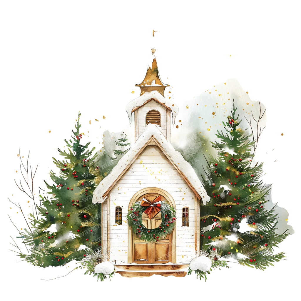 【商用利用可】クリスマス教会(水彩スノーチャーチ)クリップアート18点セット|高解像度・透過PNG|雪景色・冬の風景|コラージュ・ジャンクジャーナル素材|即ダウンロード