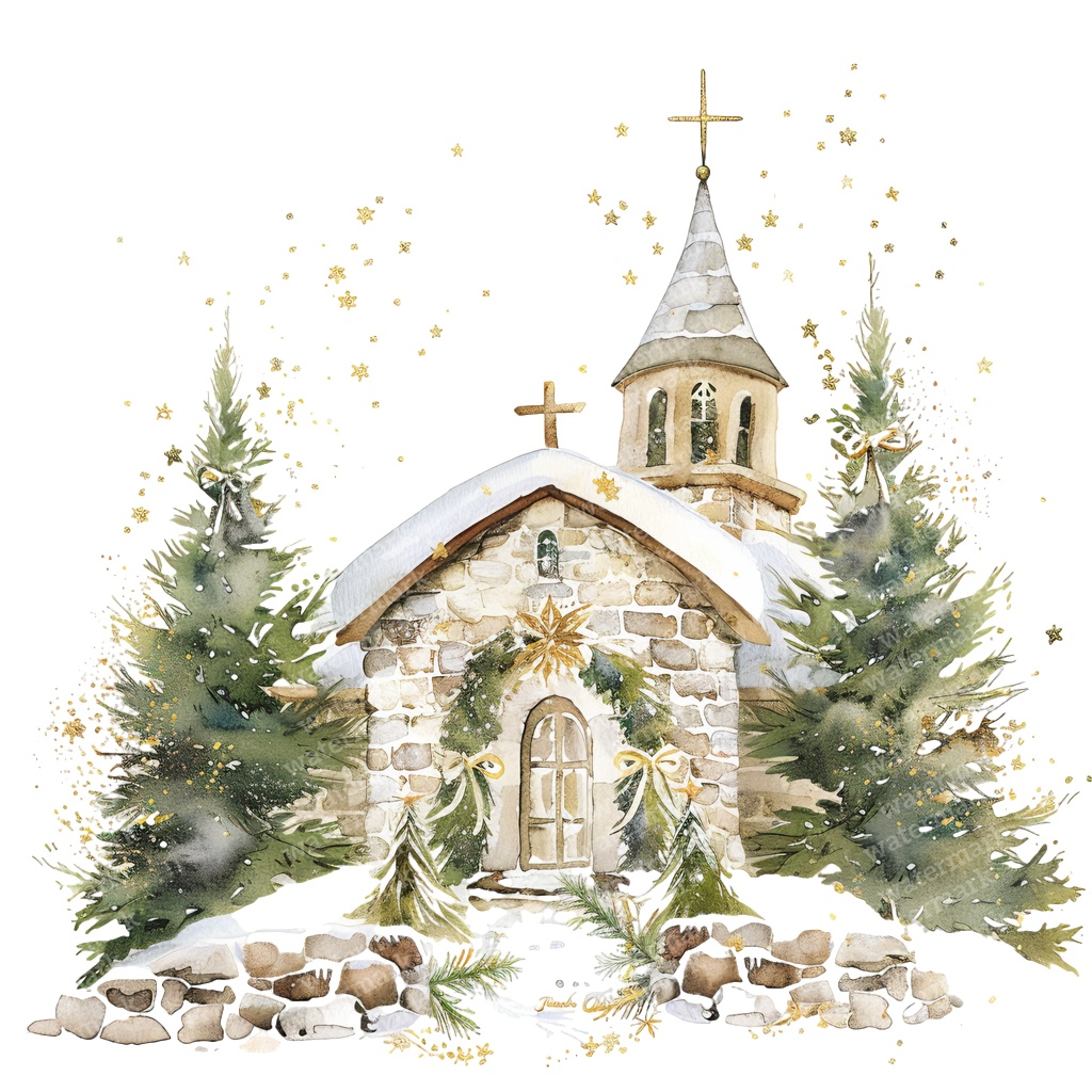 【商用利用可】クリスマス教会(水彩スノーチャーチ)クリップアート18点セット|高解像度・透過PNG|雪景色・冬の風景|コラージュ・ジャンクジャーナル素材|即ダウンロード