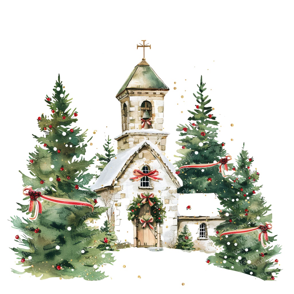 【商用利用可】クリスマス教会(水彩スノーチャーチ)クリップアート18点セット|高解像度・透過PNG|雪景色・冬の風景|コラージュ・ジャンクジャーナル素材|即ダウンロード