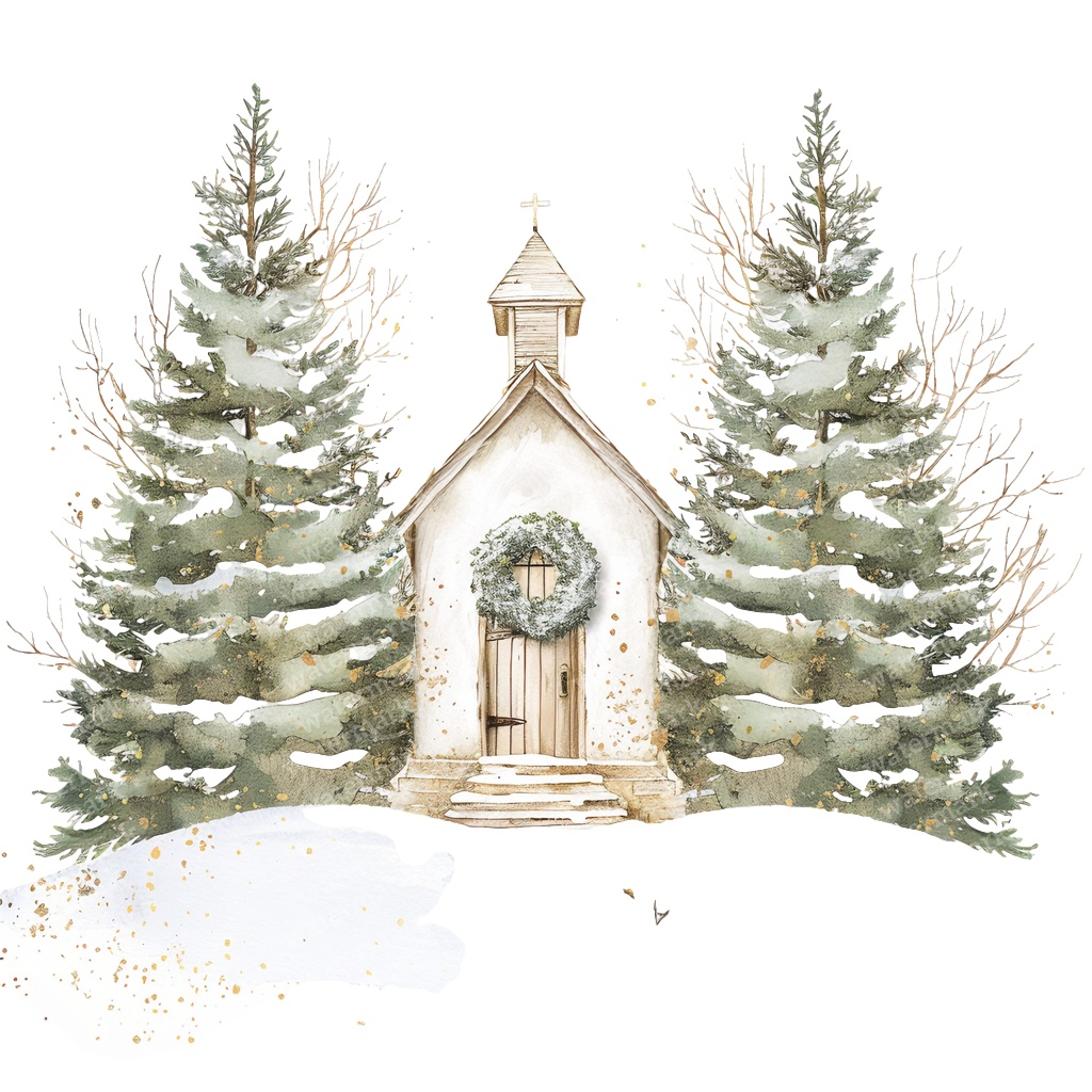 【商用利用可】クリスマス教会(水彩スノーチャーチ)クリップアート18点セット|高解像度・透過PNG|雪景色・冬の風景|コラージュ・ジャンクジャーナル素材|即ダウンロード