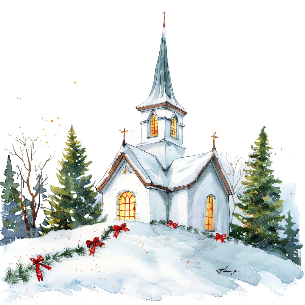 【商用利用可】クリスマス教会(水彩スノーチャーチ)クリップアート18点セット|高解像度・透過PNG|雪景色・冬の風景|コラージュ・ジャンクジャーナル素材|即ダウンロード