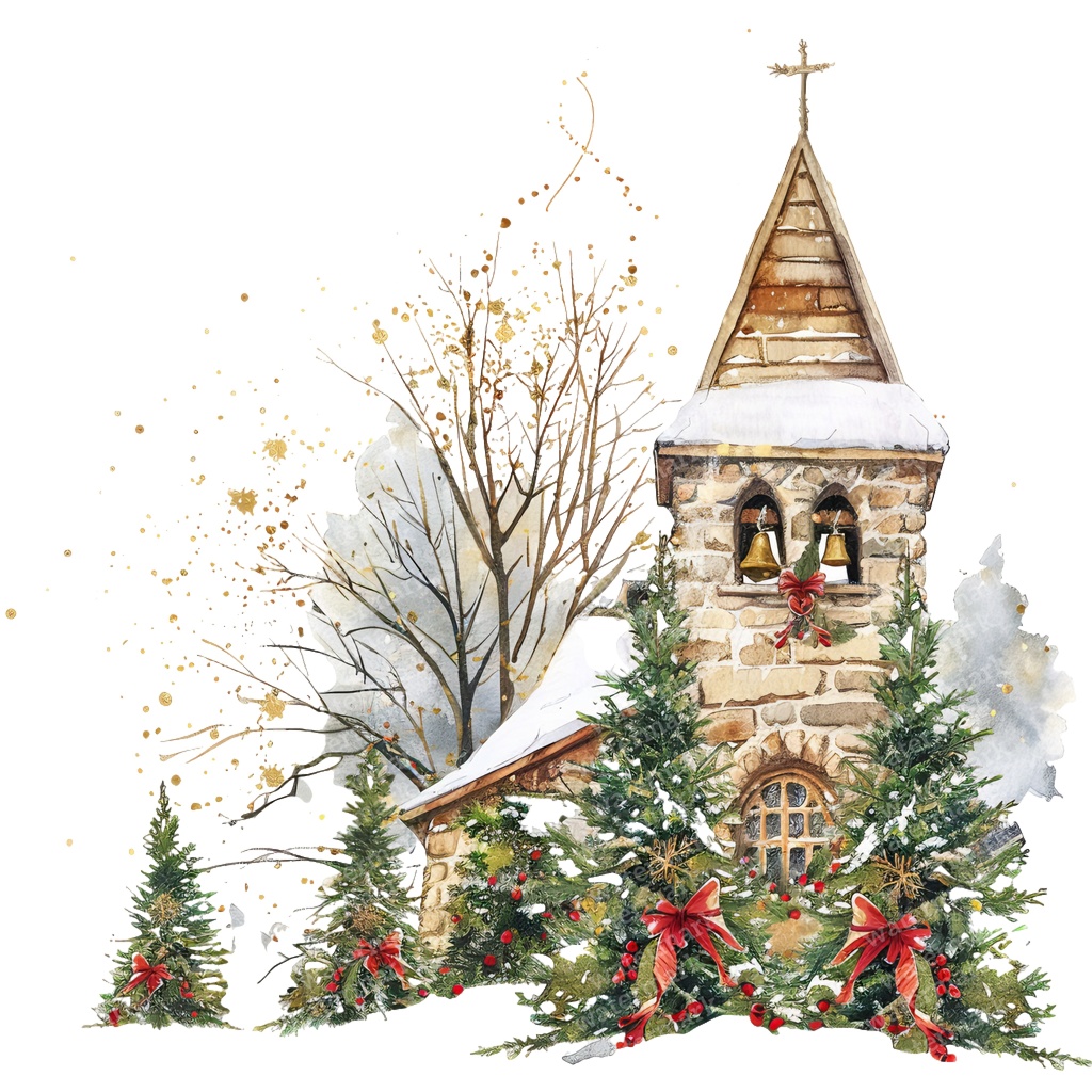 【商用利用可】クリスマス教会(水彩スノーチャーチ)クリップアート18点セット|高解像度・透過PNG|雪景色・冬の風景|コラージュ・ジャンクジャーナル素材|即ダウンロード