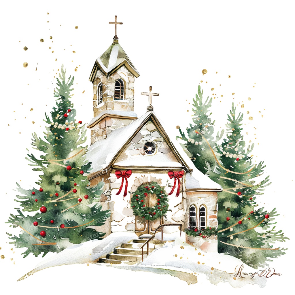 【商用利用可】クリスマス教会(水彩スノーチャーチ)クリップアート18点セット|高解像度・透過PNG|雪景色・冬の風景|コラージュ・ジャンクジャーナル素材|即ダウンロード