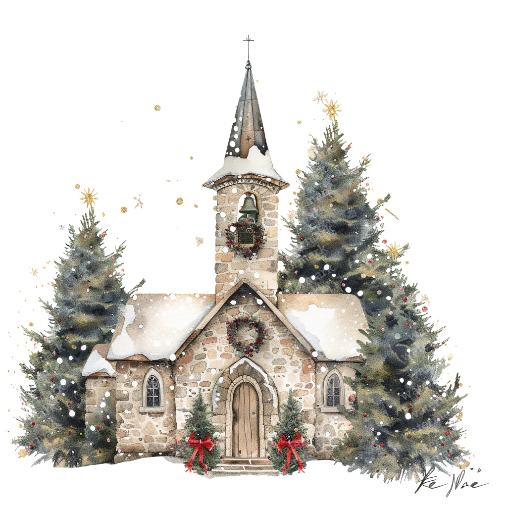 【商用利用可】クリスマス教会(水彩スノーチャーチ)クリップアート18点セット|高解像度・透過PNG|雪景色・冬の風景|コラージュ・ジャンクジャーナル素材|即ダウンロード
