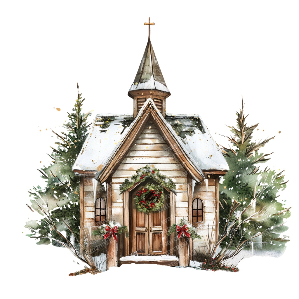 【商用利用可】クリスマス教会(水彩スノーチャーチ)クリップアート18点セット|高解像度・透過PNG|雪景色・冬の風景|コラージュ・ジャンクジャーナル素材|即ダウンロード
