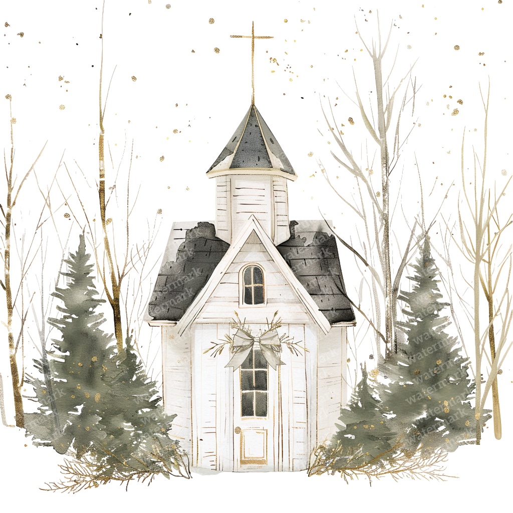 【商用利用可】クリスマス教会(水彩スノーチャーチ)クリップアート18点セット|高解像度・透過PNG|雪景色・冬の風景|コラージュ・ジャンクジャーナル素材|即ダウンロード