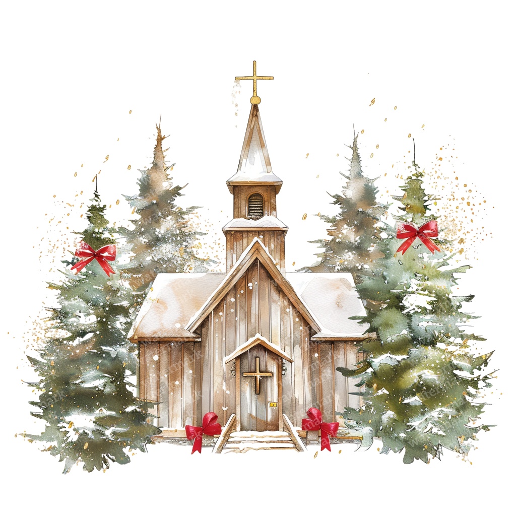 【商用利用可】クリスマス教会(水彩スノーチャーチ)クリップアート18点セット|高解像度・透過PNG|雪景色・冬の風景|コラージュ・ジャンクジャーナル素材|即ダウンロード