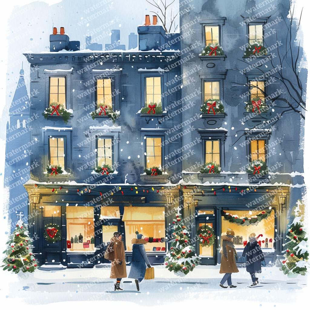 【商用利用可】クリスマスの街(水彩ウィンタータウン)クリップアート20点セット|高解像度JPG|印刷OK|雪景色・冬の風景|コラージュ・ジャンクジャーナル素材|即ダウンロード