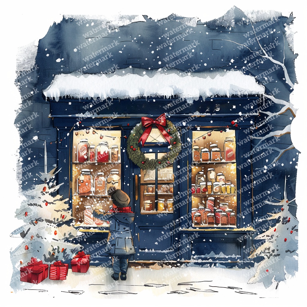 【商用利用可】クリスマスの街(水彩ウィンタータウン)クリップアート20点セット|高解像度JPG|印刷OK|雪景色・冬の風景|コラージュ・ジャンクジャーナル素材|即ダウンロード