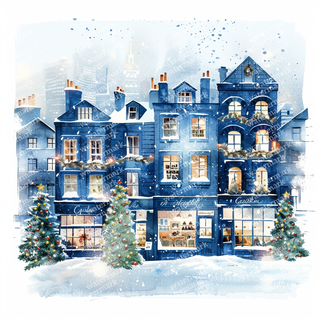 【商用利用可】クリスマスの街(水彩ウィンタータウン)クリップアート20点セット|高解像度JPG|印刷OK|雪景色・冬の風景|コラージュ・ジャンクジャーナル素材|即ダウンロード