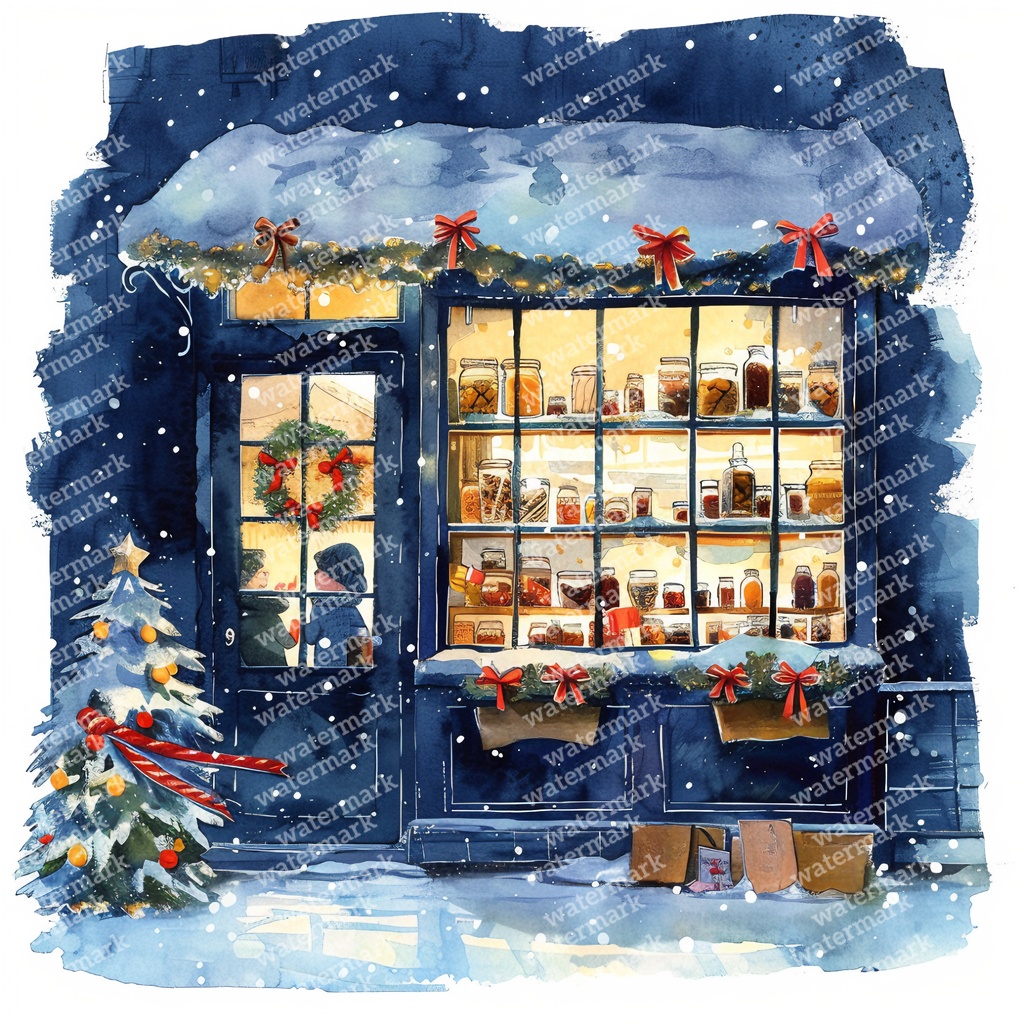 【商用利用可】クリスマスの街(水彩ウィンタータウン)クリップアート20点セット|高解像度JPG|印刷OK|雪景色・冬の風景|コラージュ・ジャンクジャーナル素材|即ダウンロード