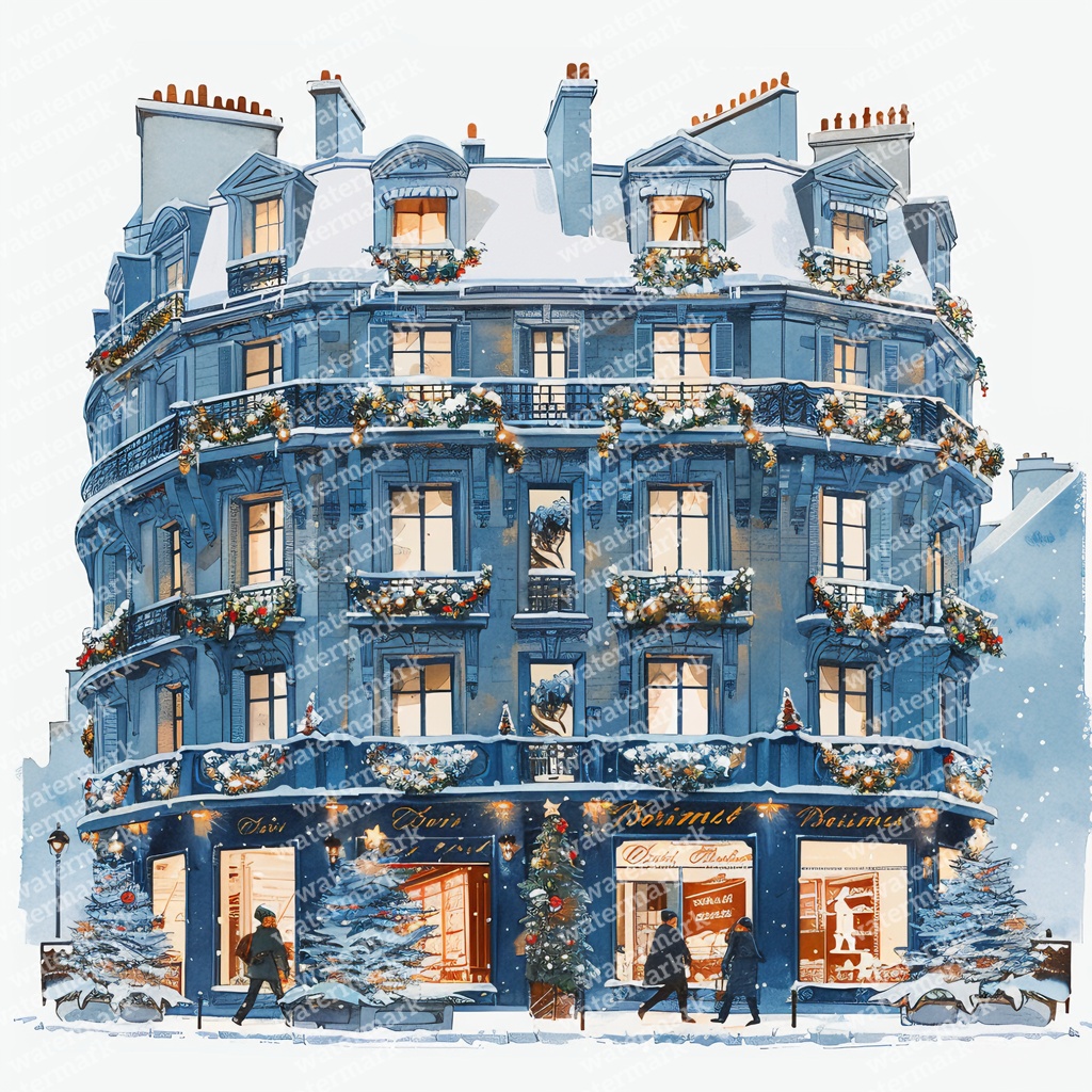 【商用利用可】クリスマスの街(水彩ウィンタータウン)クリップアート20点セット|高解像度JPG|印刷OK|雪景色・冬の風景|コラージュ・ジャンクジャーナル素材|即ダウンロード