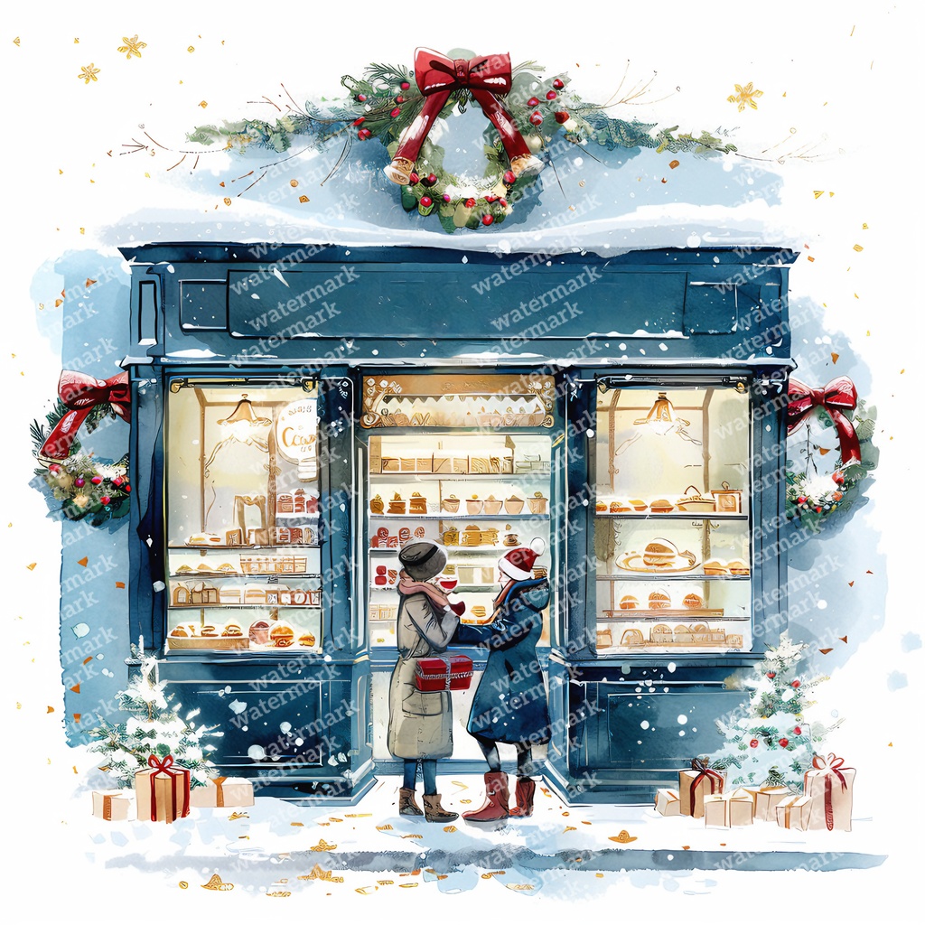 【商用利用可】クリスマスの街(水彩ウィンタータウン)クリップアート20点セット|高解像度JPG|印刷OK|雪景色・冬の風景|コラージュ・ジャンクジャーナル素材|即ダウンロード