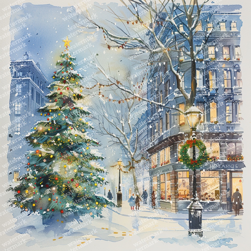 【商用利用可】クリスマスの街(水彩ウィンタータウン)クリップアート20点セット|高解像度JPG|印刷OK|雪景色・冬の風景|コラージュ・ジャンクジャーナル素材|即ダウンロード