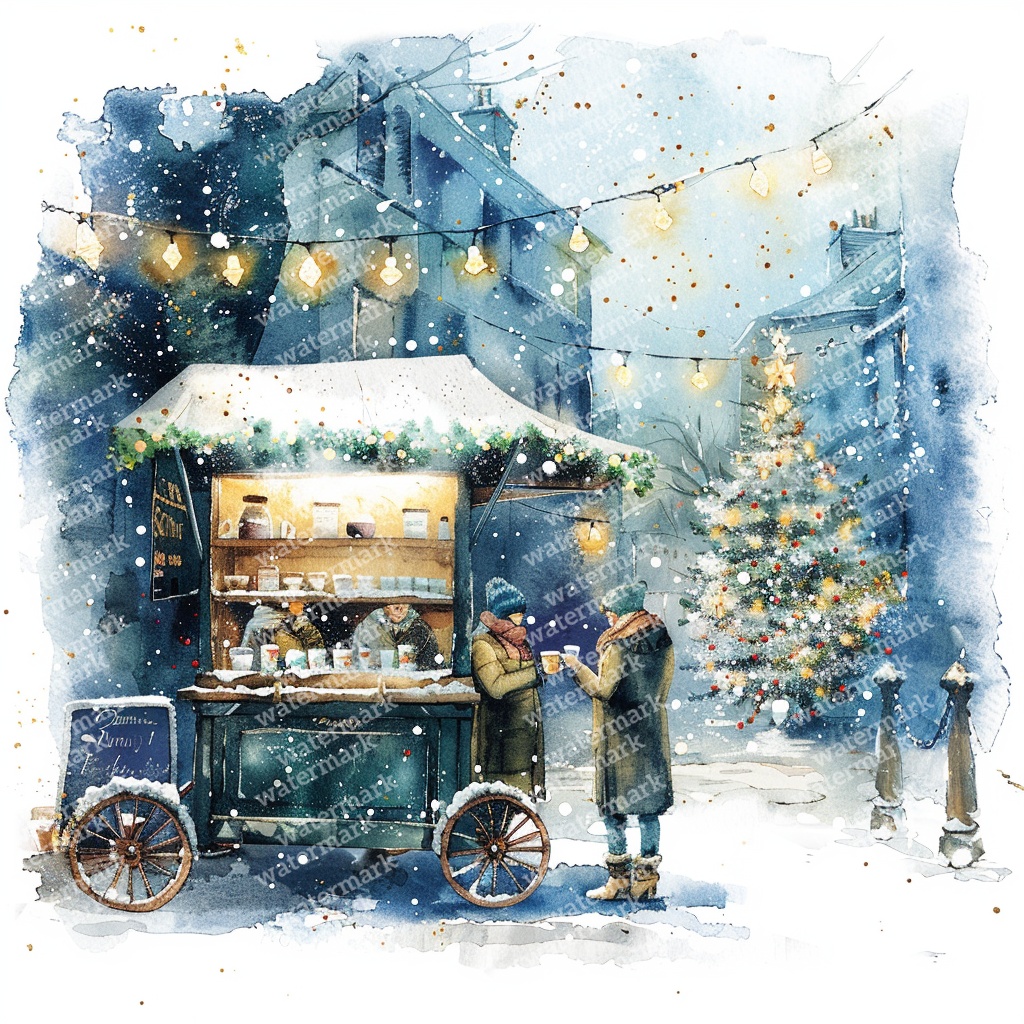 【商用利用可】クリスマスの街(水彩ウィンタータウン)クリップアート20点セット|高解像度JPG|印刷OK|雪景色・冬の風景|コラージュ・ジャンクジャーナル素材|即ダウンロード