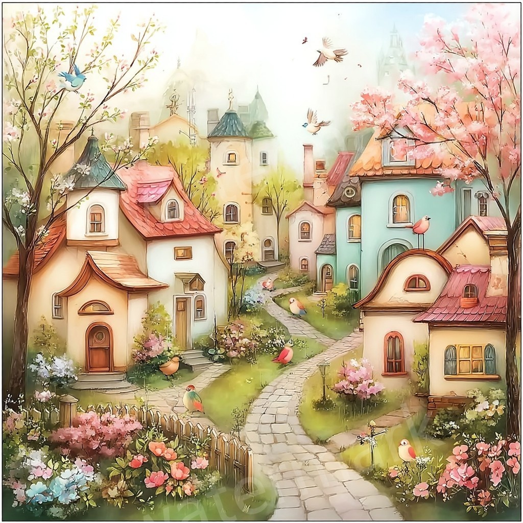 【商用利用可】ウィムジカル春の村(水彩スプリングビレッジ)クリップアート20点セット|高解像度JPG|印刷OK|春の街並み・風景|コラージュ・ジャンクジャーナル素材|即ダウンロード