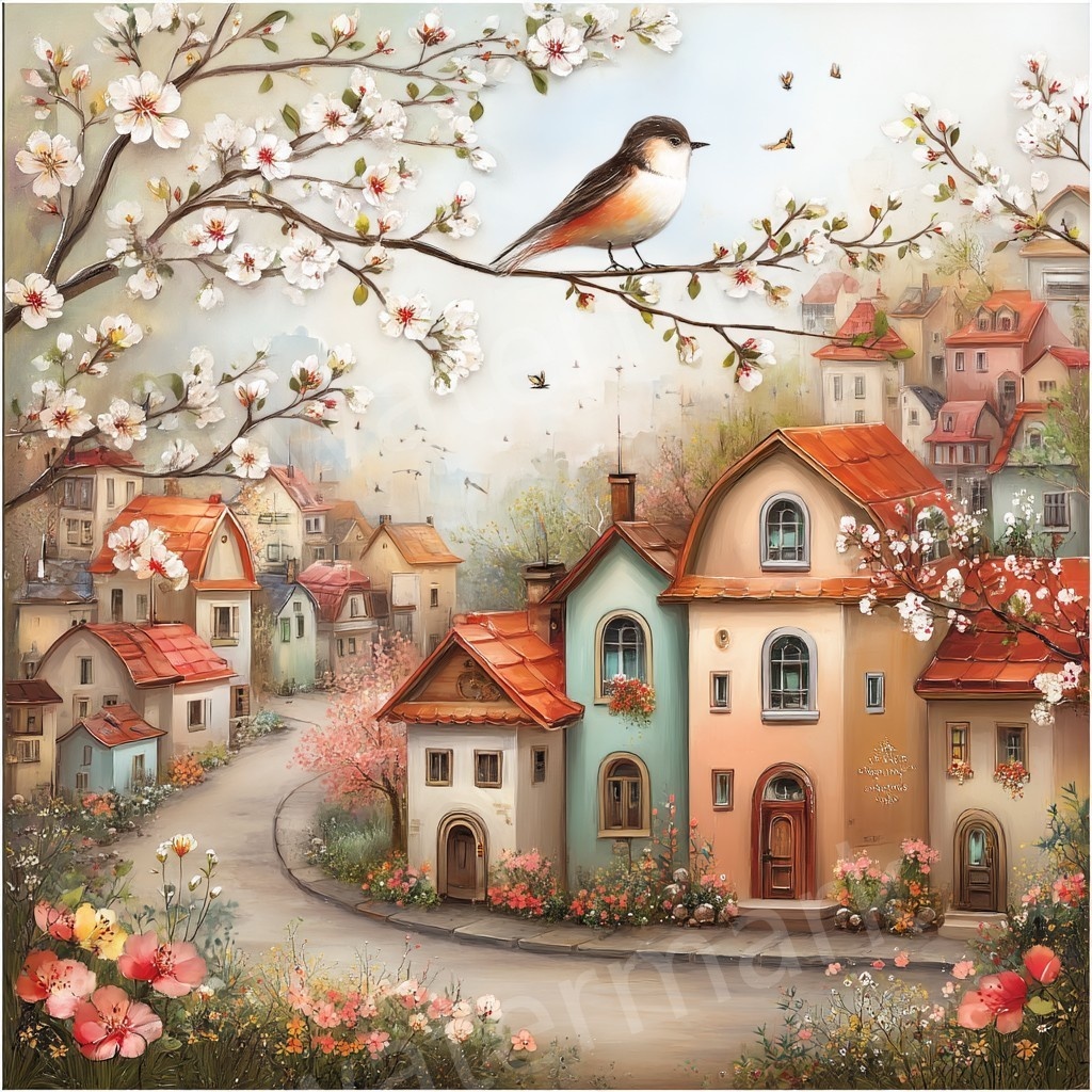 【商用利用可】ウィムジカル春の村(水彩スプリングビレッジ)クリップアート20点セット|高解像度JPG|印刷OK|春の街並み・風景|コラージュ・ジャンクジャーナル素材|即ダウンロード