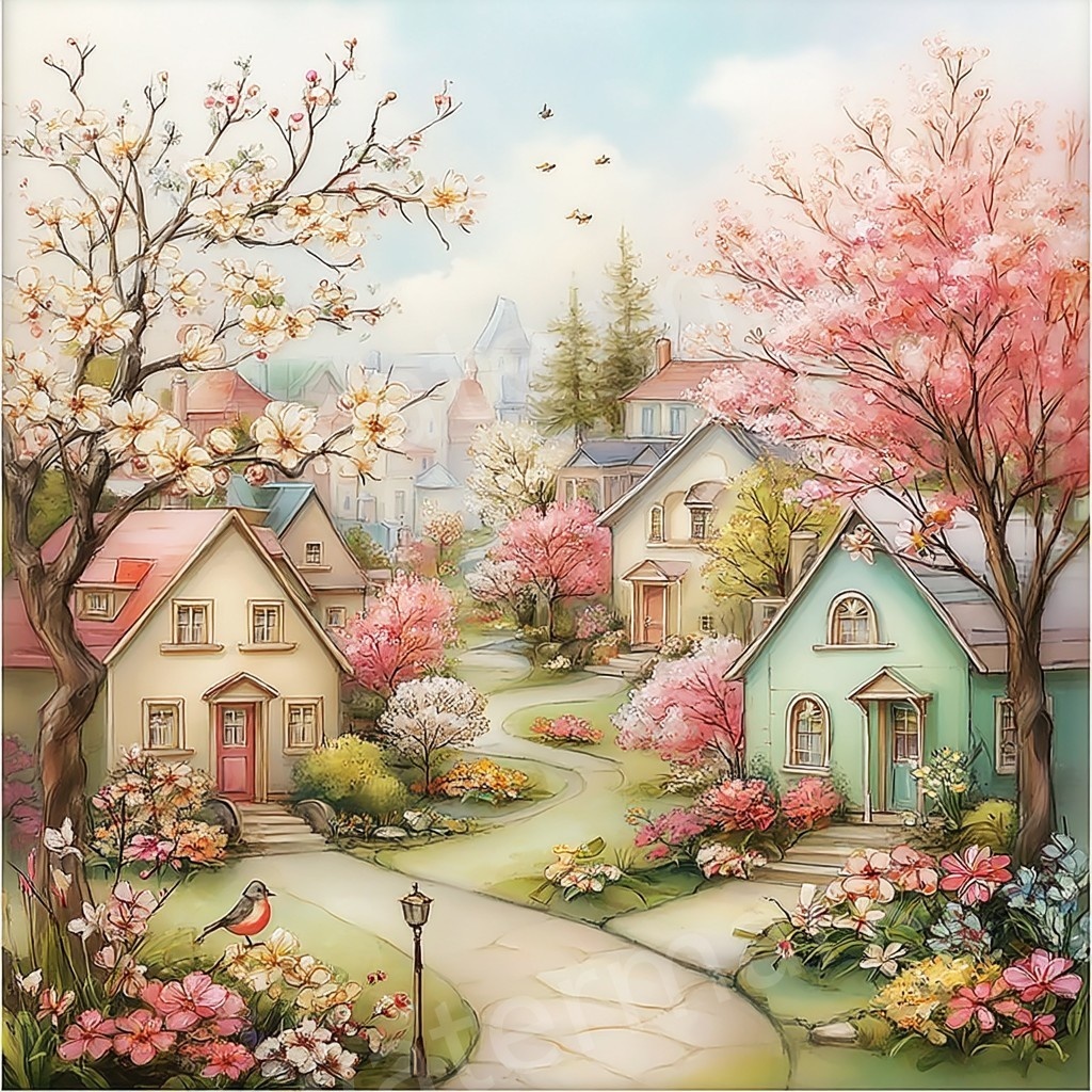 【商用利用可】ウィムジカル春の村(水彩スプリングビレッジ)クリップアート20点セット|高解像度JPG|印刷OK|春の街並み・風景|コラージュ・ジャンクジャーナル素材|即ダウンロード