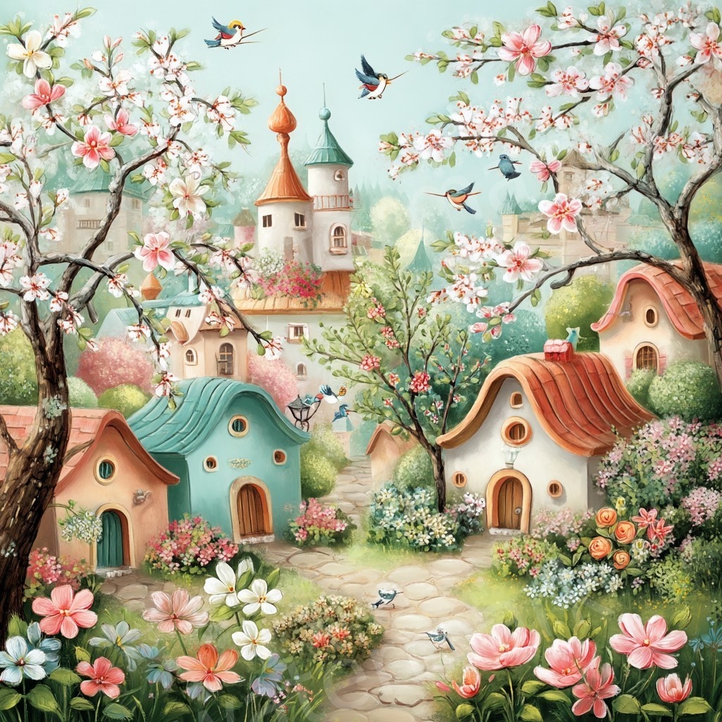 【商用利用可】ウィムジカル春の村(水彩スプリングビレッジ)クリップアート20点セット|高解像度JPG|印刷OK|春の街並み・風景|コラージュ・ジャンクジャーナル素材|即ダウンロード