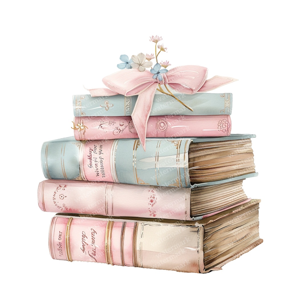 【商用利用可】パステルヴィンテージ本の積み重ね(水彩ブックスタック)クリップアート20点セット|高解像度・透過PNG|ジャンクジャーナル・コラージュ素材|即ダウンロード