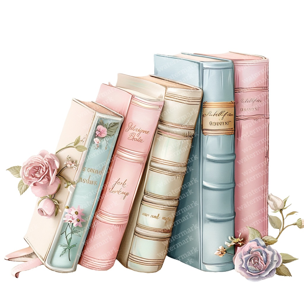 【商用利用可】パステルヴィンテージ本の積み重ね(水彩ブックスタック)クリップアート20点セット|高解像度・透過PNG|ジャンクジャーナル・コラージュ素材|即ダウンロード