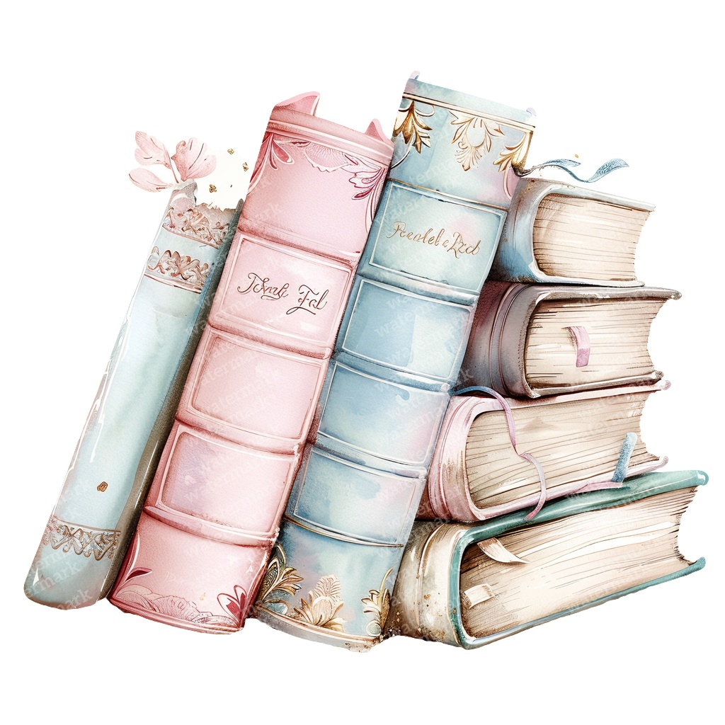 【商用利用可】パステルヴィンテージ本の積み重ね(水彩ブックスタック)クリップアート20点セット|高解像度・透過PNG|ジャンクジャーナル・コラージュ素材|即ダウンロード