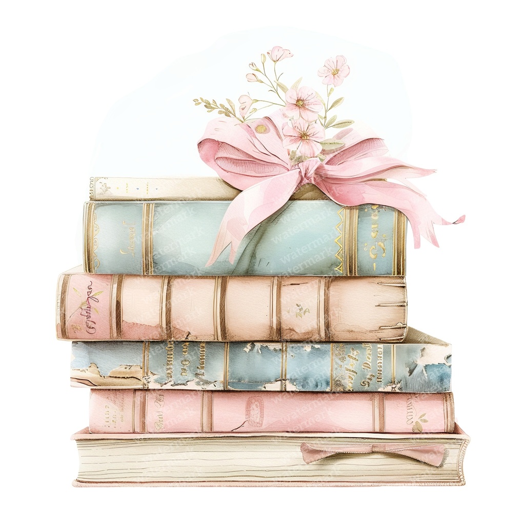 【商用利用可】パステルヴィンテージ本の積み重ね(水彩ブックスタック)クリップアート20点セット|高解像度・透過PNG|ジャンクジャーナル・コラージュ素材|即ダウンロード