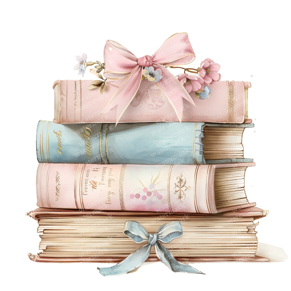 【商用利用可】パステルヴィンテージ本の積み重ね(水彩ブックスタック)クリップアート20点セット|高解像度・透過PNG|ジャンクジャーナル・コラージュ素材|即ダウンロード