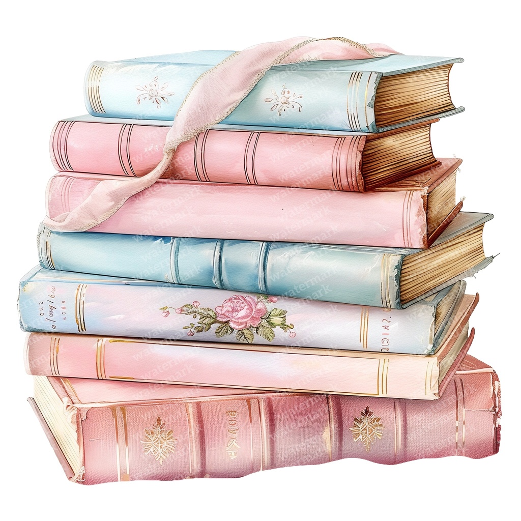 【商用利用可】パステルヴィンテージ本の積み重ね(水彩ブックスタック)クリップアート20点セット|高解像度・透過PNG|ジャンクジャーナル・コラージュ素材|即ダウンロード