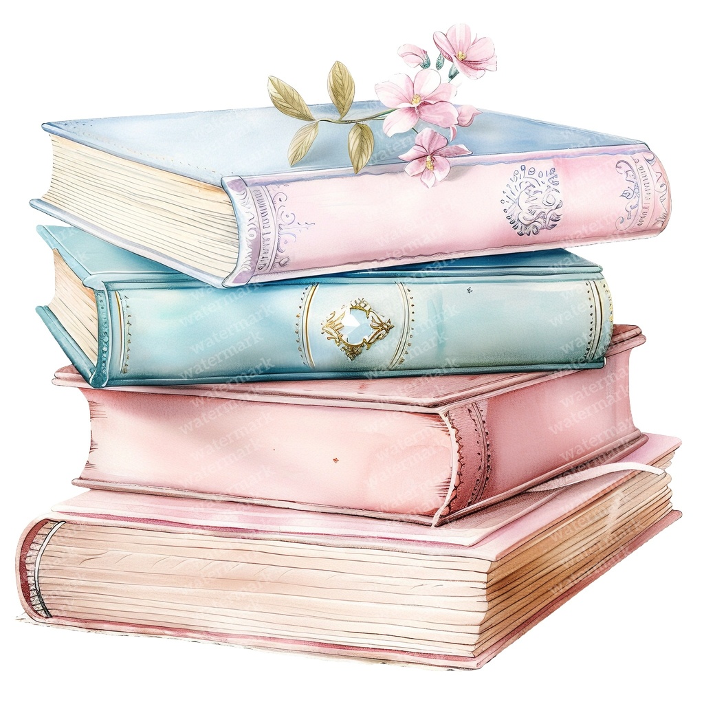 【商用利用可】パステルヴィンテージ本の積み重ね(水彩ブックスタック)クリップアート20点セット|高解像度・透過PNG|ジャンクジャーナル・コラージュ素材|即ダウンロード