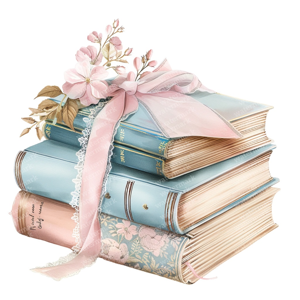 【商用利用可】パステルヴィンテージ本の積み重ね(水彩ブックスタック)クリップアート20点セット|高解像度・透過PNG|ジャンクジャーナル・コラージュ素材|即ダウンロード
