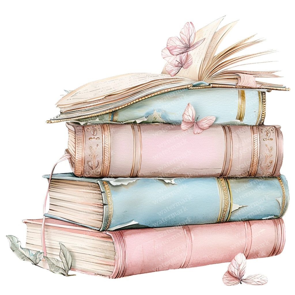 【商用利用可】パステルヴィンテージ本の積み重ね(水彩ブックスタック)クリップアート20点セット|高解像度・透過PNG|ジャンクジャーナル・コラージュ素材|即ダウンロード