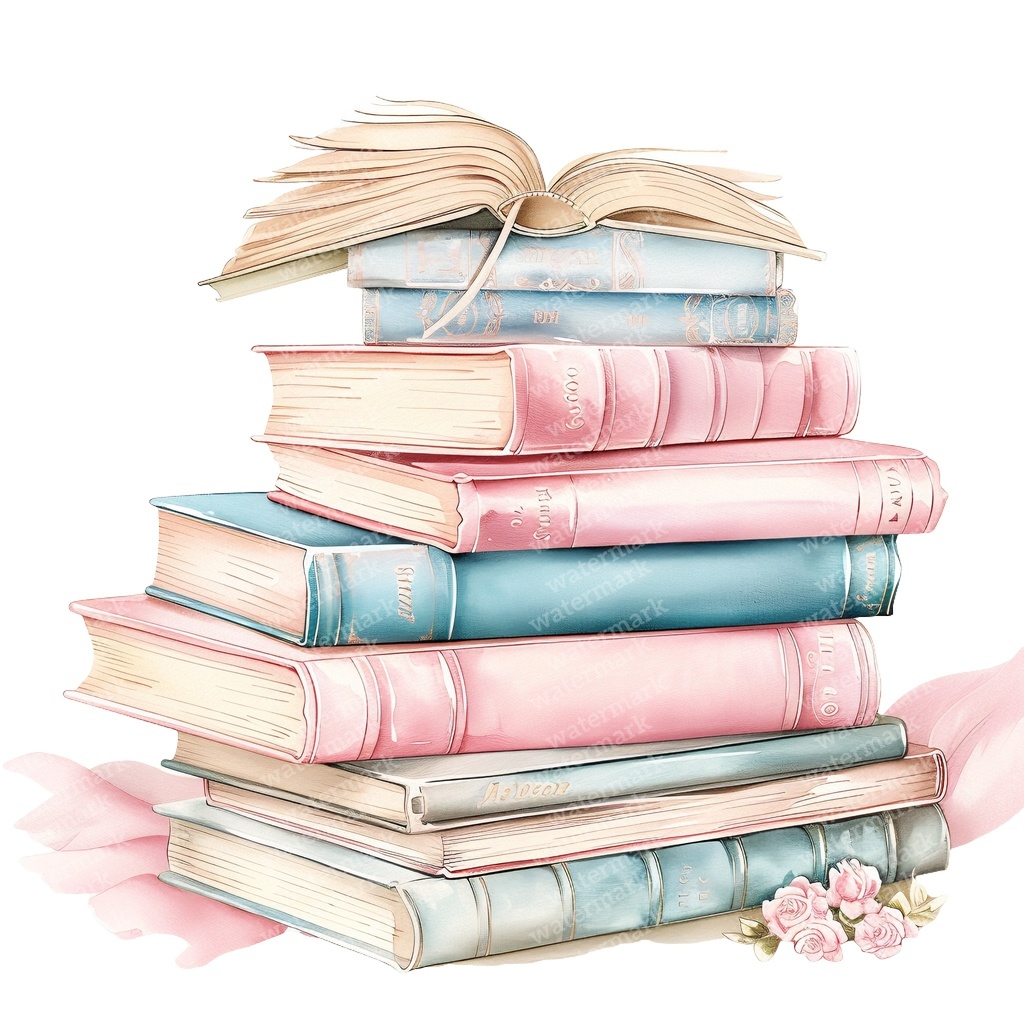 【商用利用可】パステルヴィンテージ本の積み重ね(水彩ブックスタック)クリップアート20点セット|高解像度・透過PNG|ジャンクジャーナル・コラージュ素材|即ダウンロード