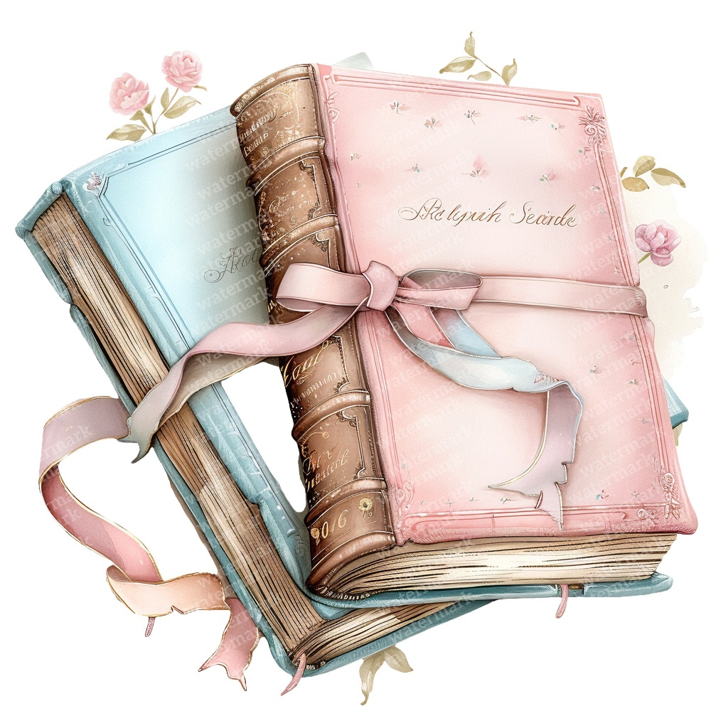 【商用利用可】パステルヴィンテージ本の積み重ね(水彩ブックスタック)クリップアート20点セット|高解像度・透過PNG|ジャンクジャーナル・コラージュ素材|即ダウンロード