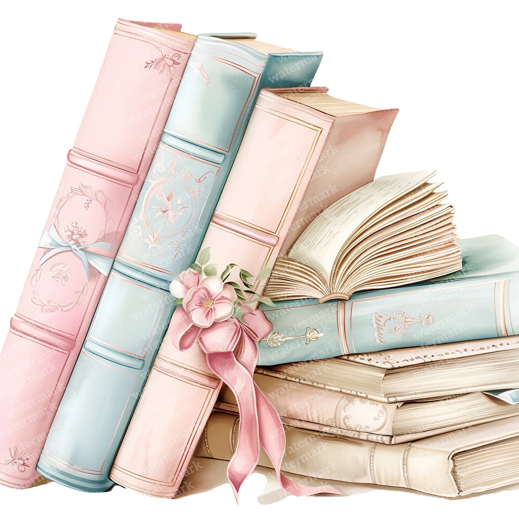 【商用利用可】パステルヴィンテージ本の積み重ね(水彩ブックスタック)クリップアート20点セット|高解像度・透過PNG|ジャンクジャーナル・コラージュ素材|即ダウンロード