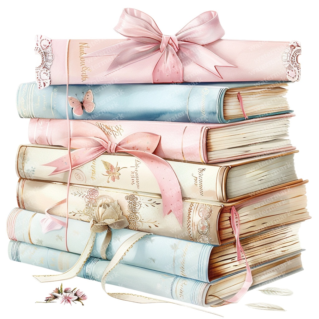 【商用利用可】パステルヴィンテージ本の積み重ね(水彩ブックスタック)クリップアート20点セット|高解像度・透過PNG|ジャンクジャーナル・コラージュ素材|即ダウンロード