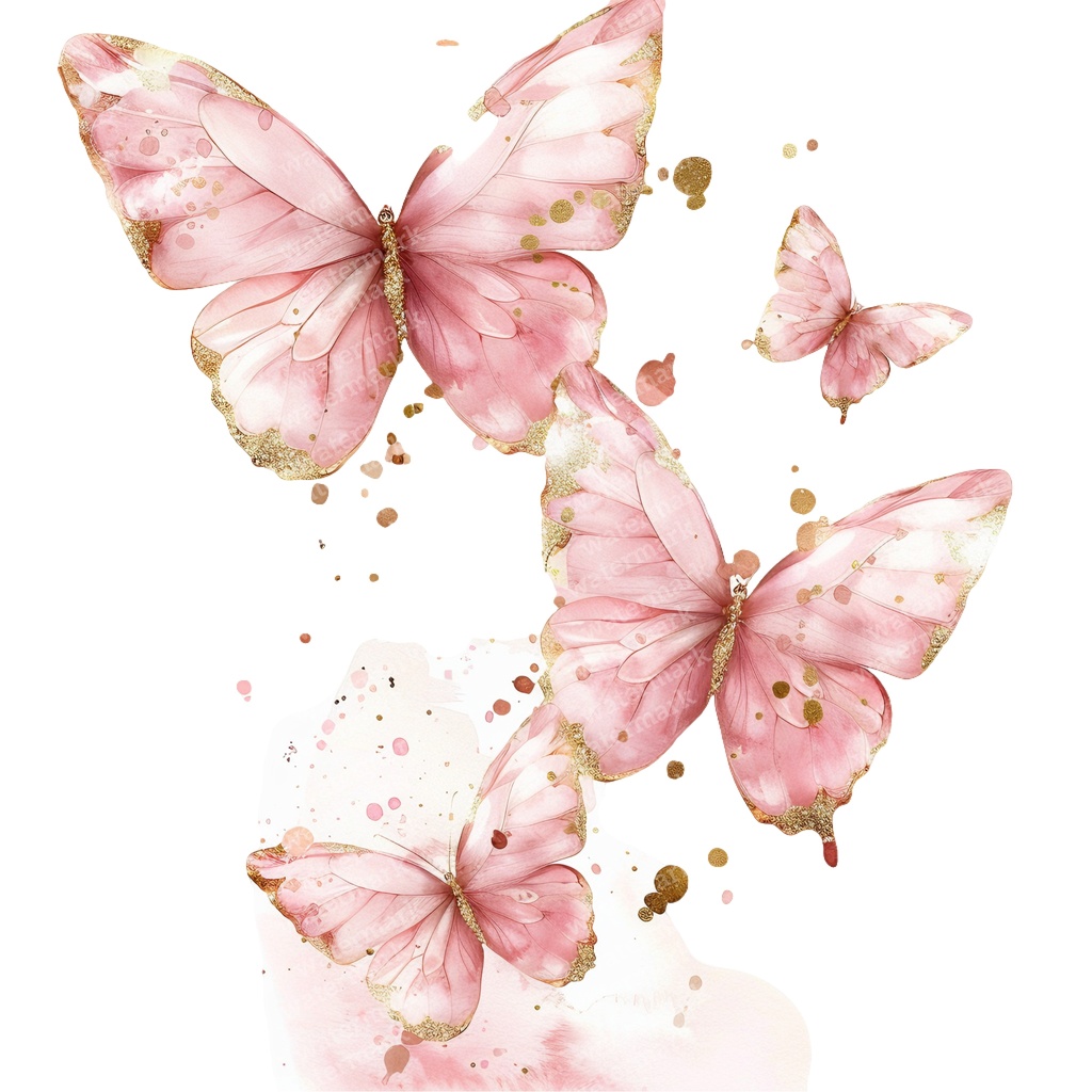 【商用利用可】ピンク&ゴールド蝶々(水彩バタフライ)クリップアート20点セット|高解像度PNG|壁アート・コラージュ・ジャンクジャーナル素材|即ダウンロード