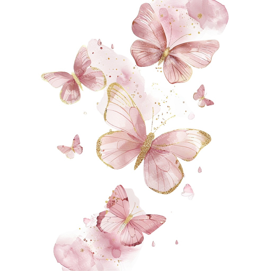 【商用利用可】ピンク&ゴールド蝶々(水彩バタフライ)クリップアート20点セット|高解像度PNG|壁アート・コラージュ・ジャンクジャーナル素材|即ダウンロード